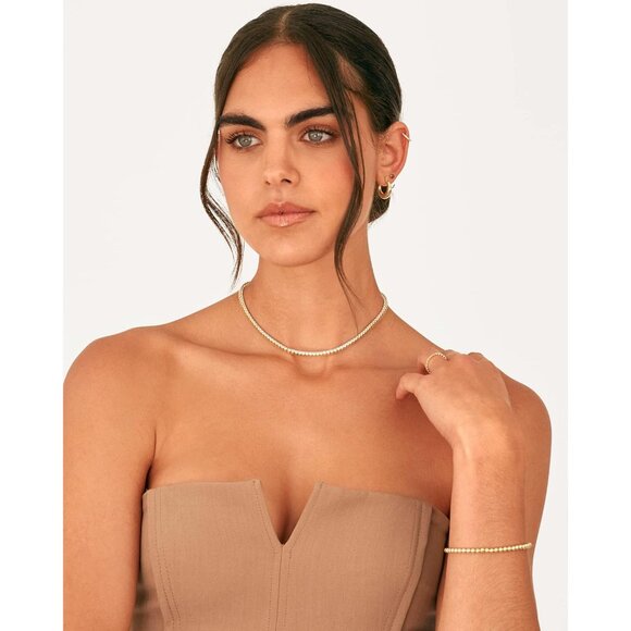 14K Gold Plated Necklace Women 3mm Cubic Zirconia Dainty Trendy Jewelry - Picture 5 of 6